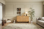 Wooden Sideboard Buffet Cabinet with Curvy Edge & Adjustable Shelves