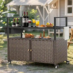 Tavolo da carrello per barbecue da esterno con ruote, isola da cucina in vimini