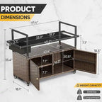 Tavolo da carrello per barbecue da esterno con ruote, isola da cucina in vimini