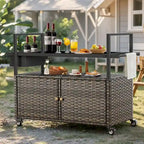 Tavolo da carrello per barbecue da esterno con ruote, isola da cucina in vimini