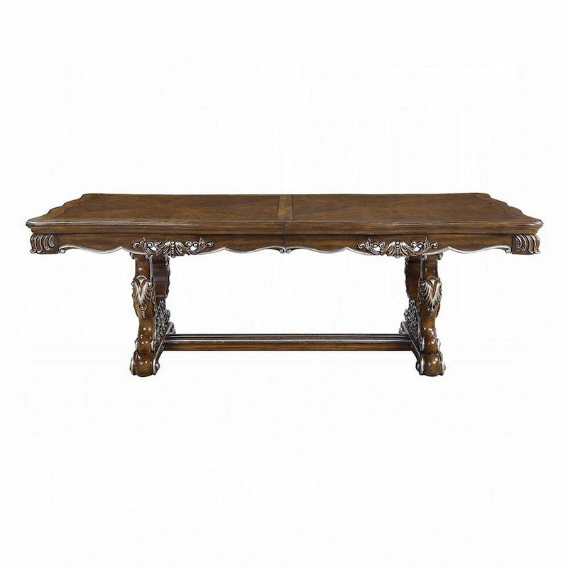 Tavolo da Pranzo, Rifiniture Intagliate Argentate, 90-114 Pollici, Classico Rovere Antico