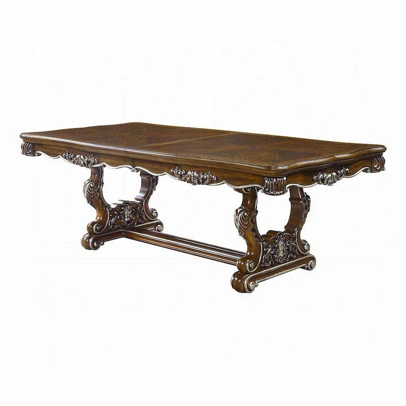 Tavolo da Pranzo, Rifiniture Intagliate Argentate, 90-114 Pollici, Classico Rovere Antico