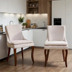 Chenille Fabric Upholstered Dining Chairs w/ Solid Wood Legs(Set of 2)