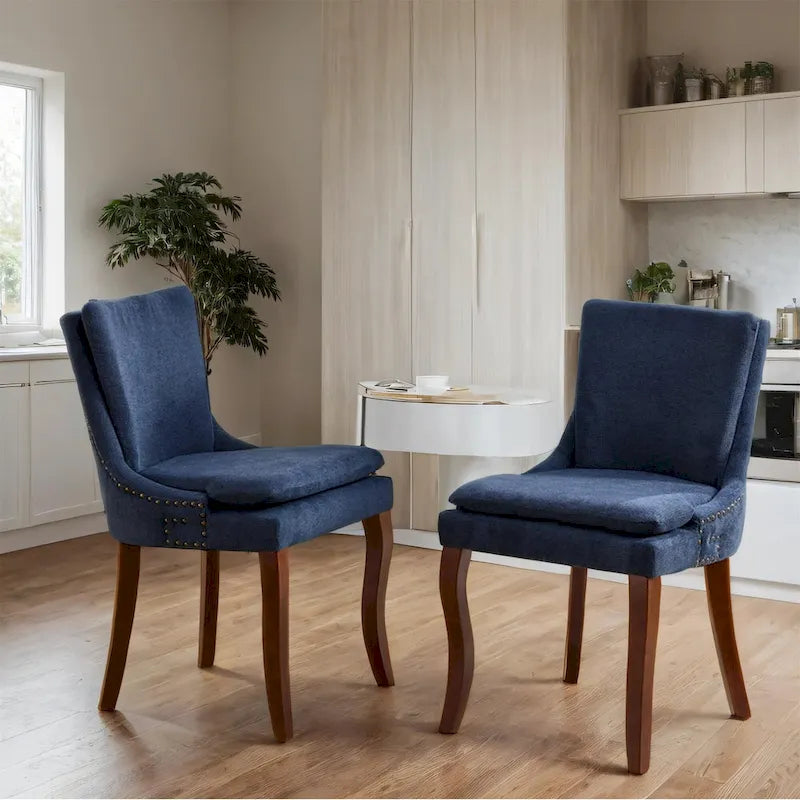 Sedie da pranzo imbottite in ciniglia con gambe in legno massello (set da 2)