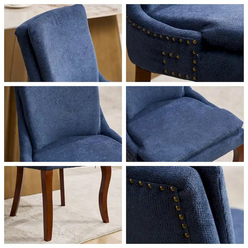 Sedie da pranzo imbottite in ciniglia con gambe in legno massello (set da 2)