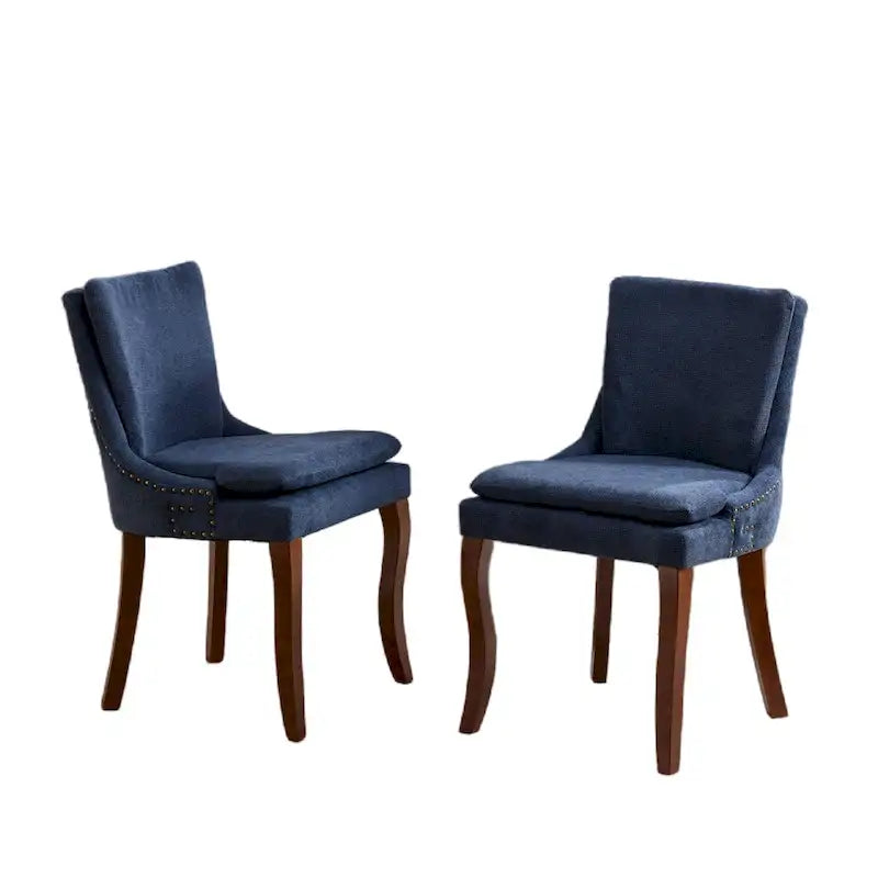 Sedie da pranzo imbottite in ciniglia con gambe in legno massello (set da 2)