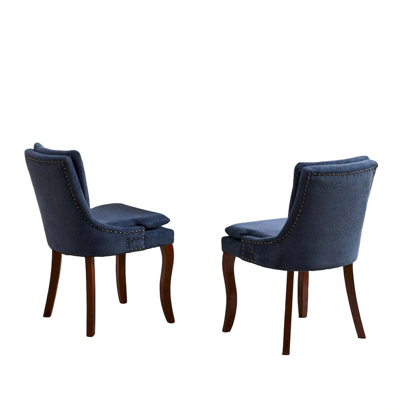 Sedie da pranzo imbottite in ciniglia con gambe in legno massello (set da 2)
