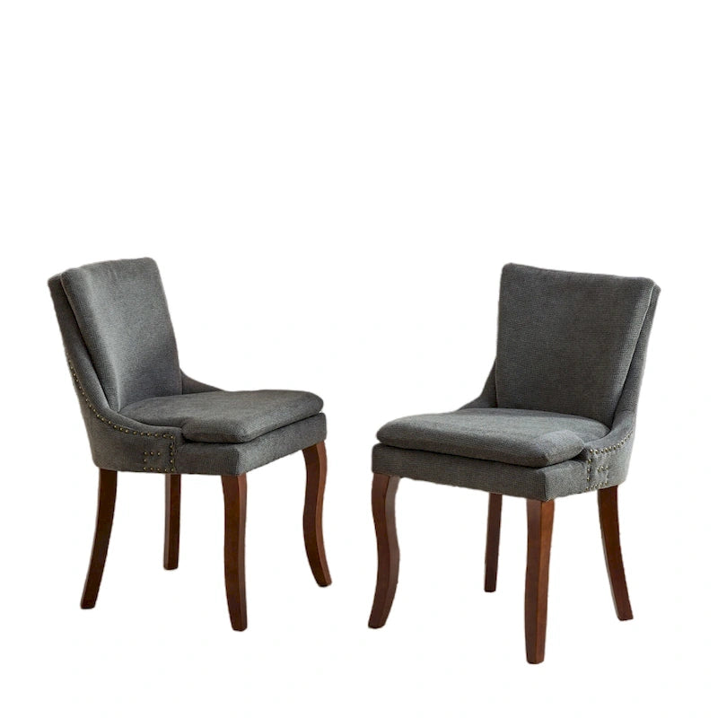 Sedie da pranzo imbottite in ciniglia con gambe in legno massello (set da 2)