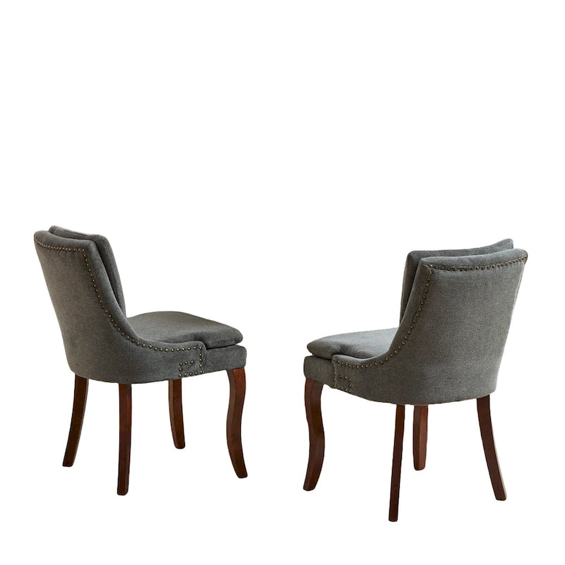 Sedie da pranzo imbottite in ciniglia con gambe in legno massello (set da 2)