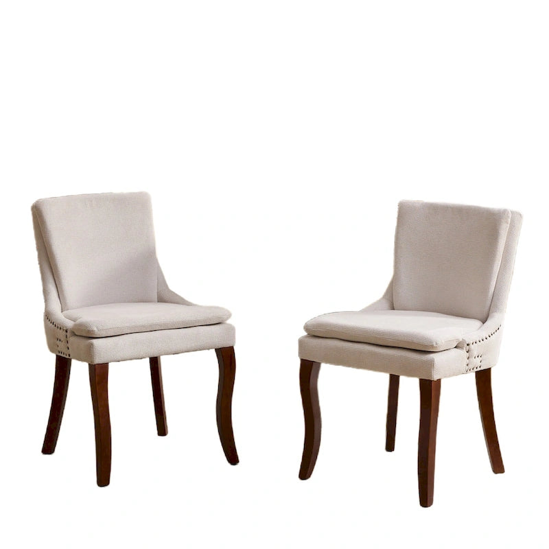 Sedie da pranzo imbottite in ciniglia con gambe in legno massello (set da 2)