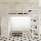 Letto a soppalco singolo/matrimoniale con scale contenitore - Mensole, armadio e luce a LED, design salvaspazio
