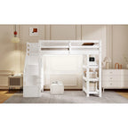 Letto a soppalco singolo/matrimoniale con scale contenitore - Mensole, armadio e luce a LED, design salvaspazio