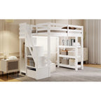 Letto a soppalco singolo/matrimoniale con scale contenitore - Mensole, armadio e luce a LED, design salvaspazio