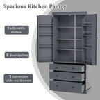Dispensa da Cucina con 8 Ante e Ripiani, Mobile Contenitore in Legno con 3 Cassetti, Armadio con Ripiani Regolabili