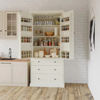 Dispensa da Cucina con 8 Ante e Ripiani, Mobile Contenitore in Legno con 3 Cassetti, Armadio con Ripiani Regolabili