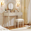 Scrivania da trucco di lusso con specchio rotondo, altezza regolabile, set da toeletta elegante, 4 cassetti e sgabello