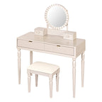 Scrivania da trucco di lusso con specchio rotondo, altezza regolabile, set da toeletta elegante, 4 cassetti e sgabello