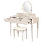 Scrivania da trucco di lusso con specchio rotondo, altezza regolabile, set da toeletta elegante, 4 cassetti e sgabello