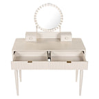 Scrivania da trucco di lusso con specchio rotondo, altezza regolabile, set da toeletta elegante, 4 cassetti e sgabello