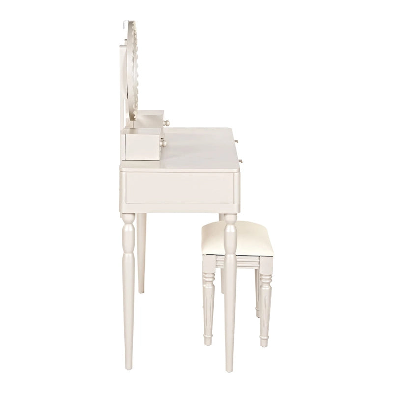 Scrivania da trucco di lusso con specchio rotondo, altezza regolabile, set da toeletta elegante, 4 cassetti e sgabello