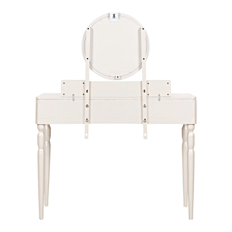 Scrivania da trucco di lusso con specchio rotondo, altezza regolabile, set da toeletta elegante, 4 cassetti e sgabello