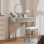 Scrivania da trucco di lusso con specchio rotondo, altezza regolabile, set da toeletta elegante, 4 cassetti e sgabello