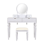 Scrivania da trucco di lusso con specchio rotondo, altezza regolabile, set da toeletta elegante, 4 cassetti e sgabello