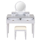 Scrivania da trucco di lusso con specchio rotondo, altezza regolabile, set da toeletta elegante, 4 cassetti e sgabello