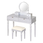Scrivania da trucco di lusso con specchio rotondo, altezza regolabile, set da toeletta elegante, 4 cassetti e sgabello