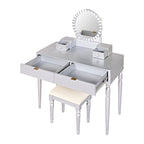 Scrivania da trucco di lusso con specchio rotondo, altezza regolabile, set da toeletta elegante, 4 cassetti e sgabello