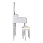 Scrivania da trucco di lusso con specchio rotondo, altezza regolabile, set da toeletta elegante, 4 cassetti e sgabello