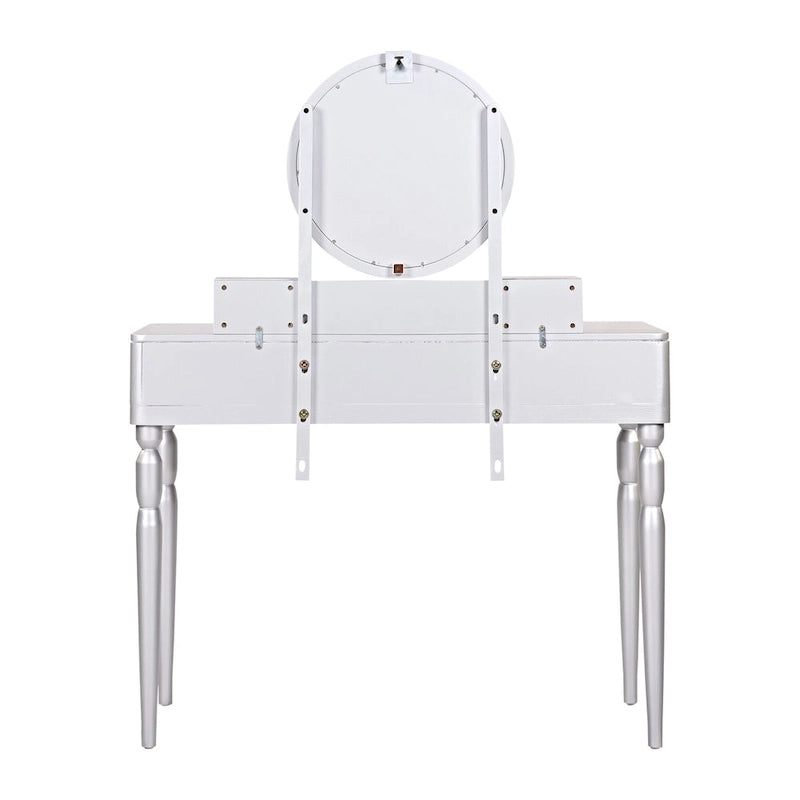 Scrivania da trucco di lusso con specchio rotondo, altezza regolabile, set da toeletta elegante, 4 cassetti e sgabello
