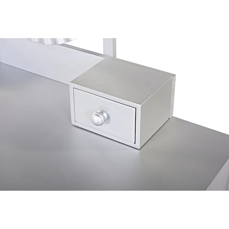 Scrivania da trucco di lusso con specchio rotondo, altezza regolabile, set da toeletta elegante, 4 cassetti e sgabello