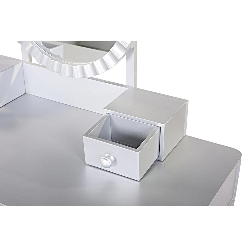 Scrivania da trucco di lusso con specchio rotondo, altezza regolabile, set da toeletta elegante, 4 cassetti e sgabello