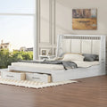 Letto a piattaforma matrimoniale queen size in legno bianco con testiera imbottita e 2 cassetti