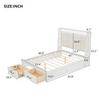 Letto a piattaforma matrimoniale queen size in legno bianco con testiera imbottita e 2 cassetti