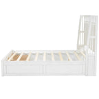 Letto a piattaforma matrimoniale queen size in legno bianco con testiera imbottita e 2 cassetti