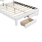 Letto matrimoniale imbottito bianco con testiera trapuntata, LED e 2 cassetti