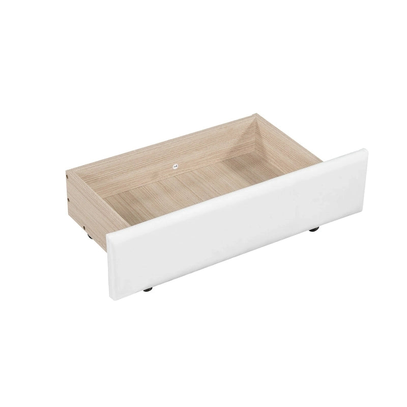 Letto matrimoniale imbottito bianco con testiera trapuntata, LED e 2 cassetti