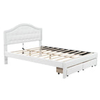 Letto matrimoniale imbottito bianco con testiera trapuntata, LED e 2 cassetti