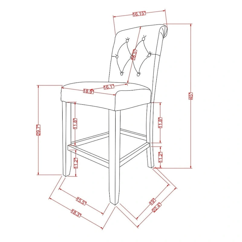 Sgabello da bar trapuntato Asons in legno massello, set da 2 pezzi
