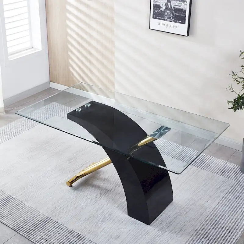 Tavolo da pranzo rettangolare con piano in vetro