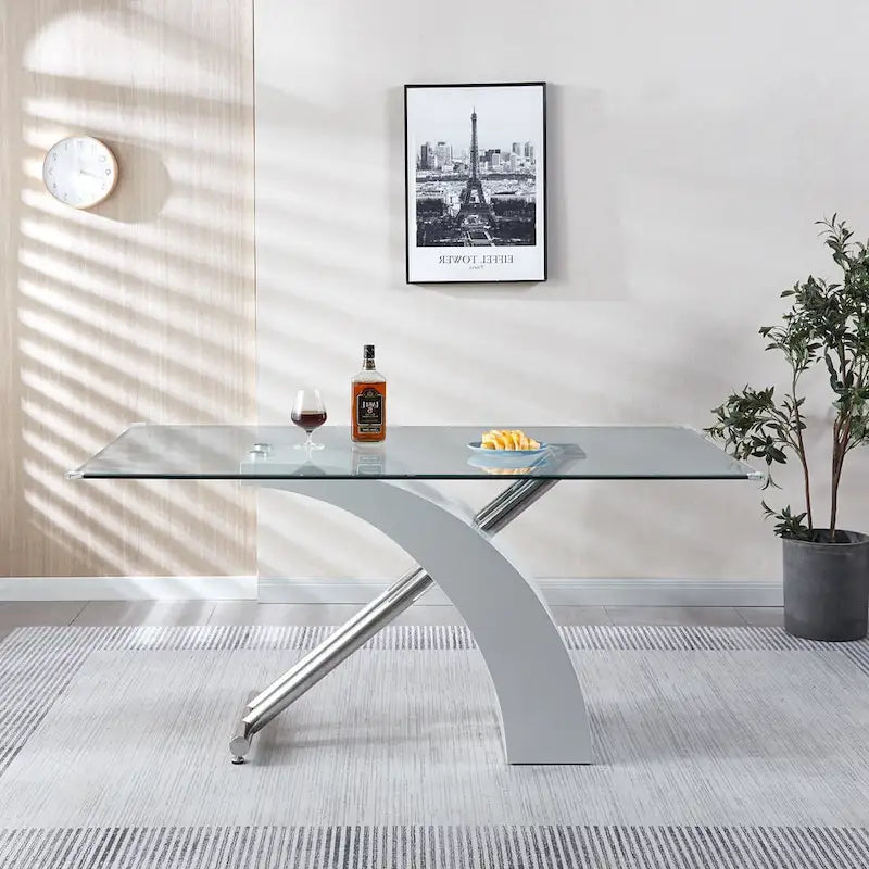 Tavolo da pranzo rettangolare con piano in vetro