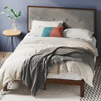  Brown Wood Platform Bed Frame with Adjustable Upholstered Headboard