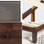 Struttura letto a piattaforma in legno marrone con testiera imbottita regolabile