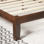 Struttura letto a piattaforma in legno marrone con testiera imbottita regolabile