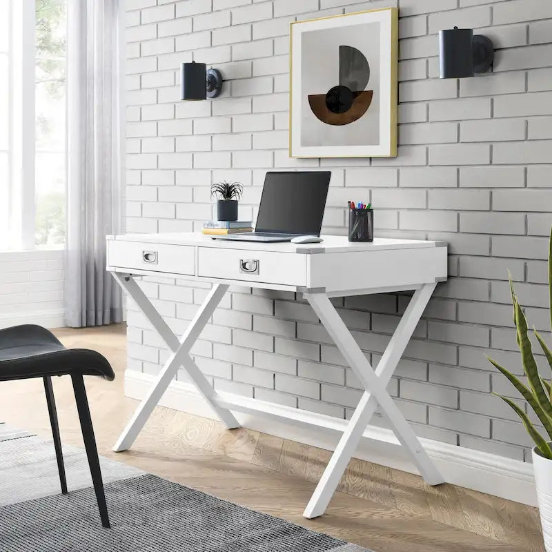 Scrivania per Computer in Legno Massello con Cassetti