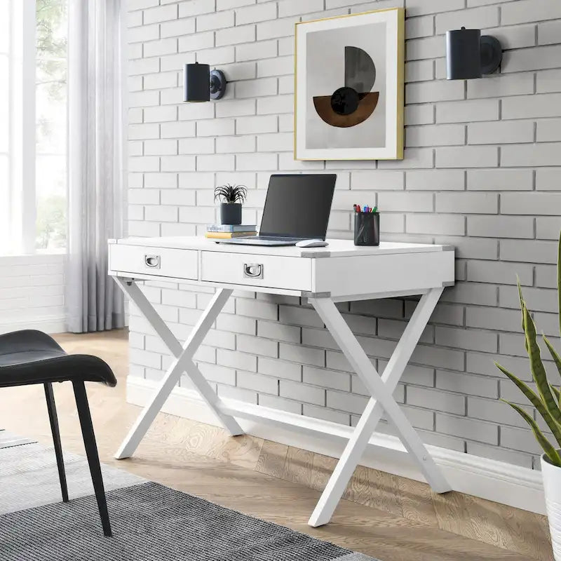 Scrivania per Computer in Legno Massello con Cassetti