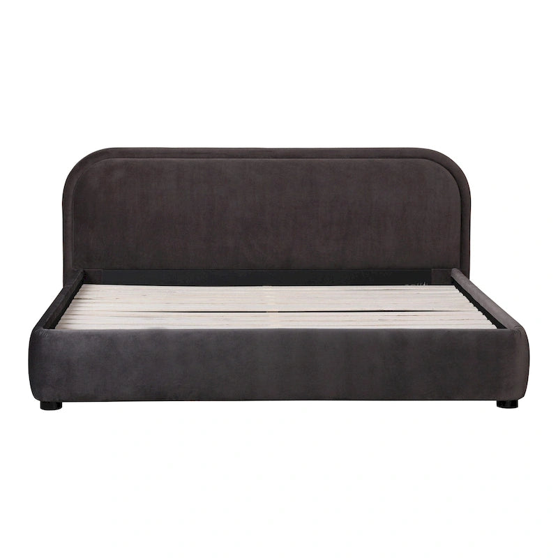 Letto a piattaforma imbottito, curvo, moderno, color avena