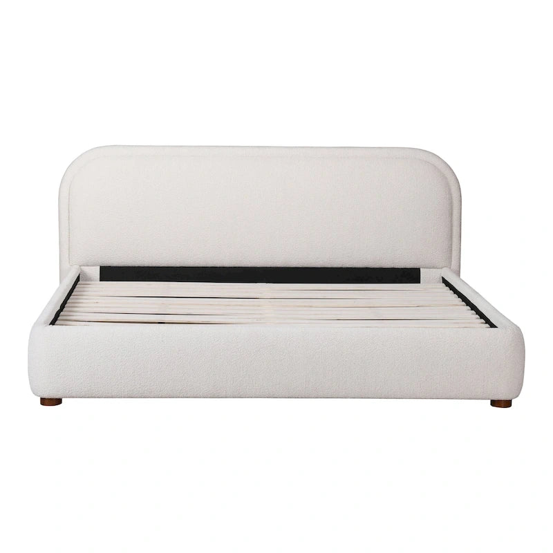 Letto a piattaforma imbottito, curvo, moderno, color avena
